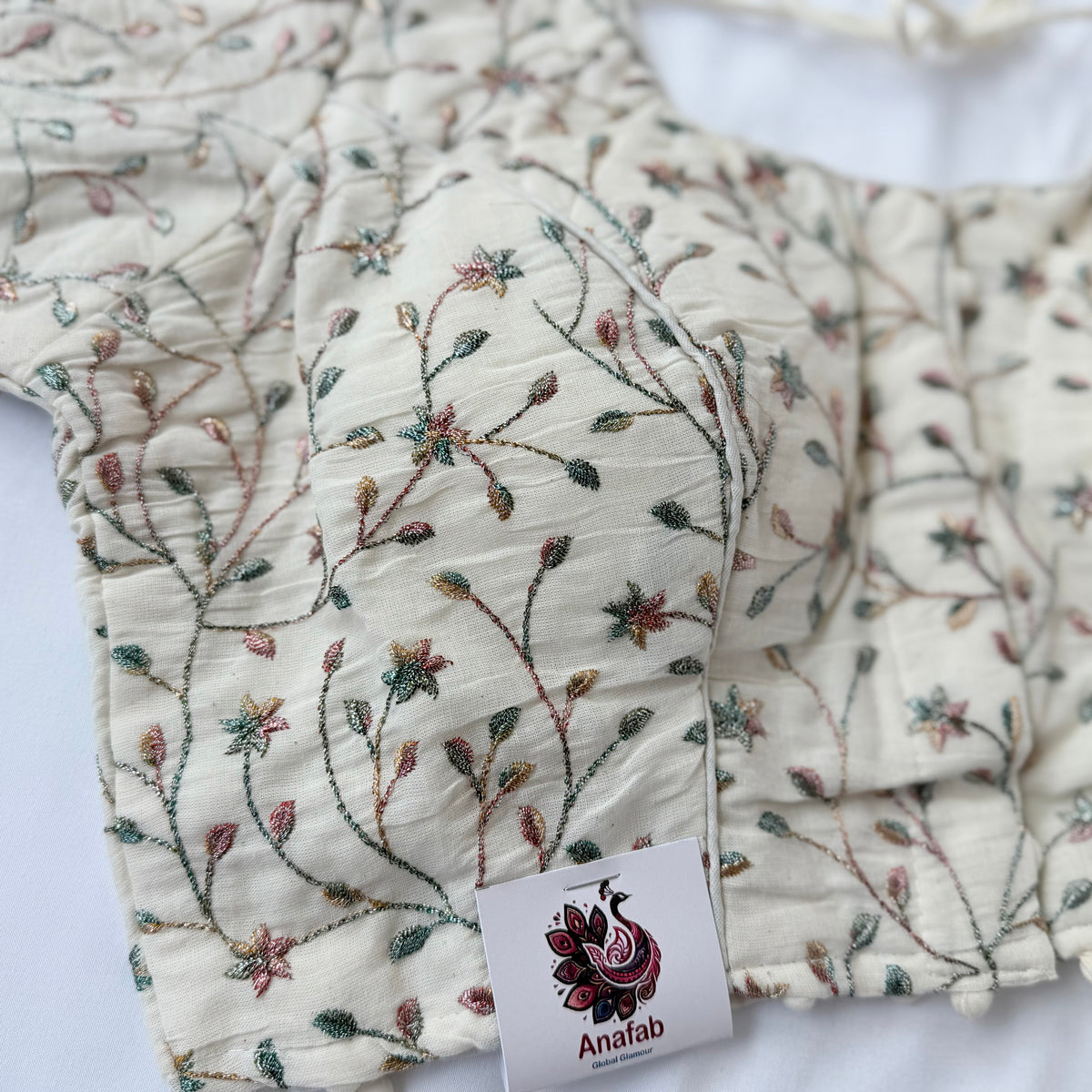 Ivory Khadi Cotton Blouse, Multicolor Floral Embroidered Saree Blouse, Front Open Ready Made Blouse, Indian Designer Blouse, Crop top,