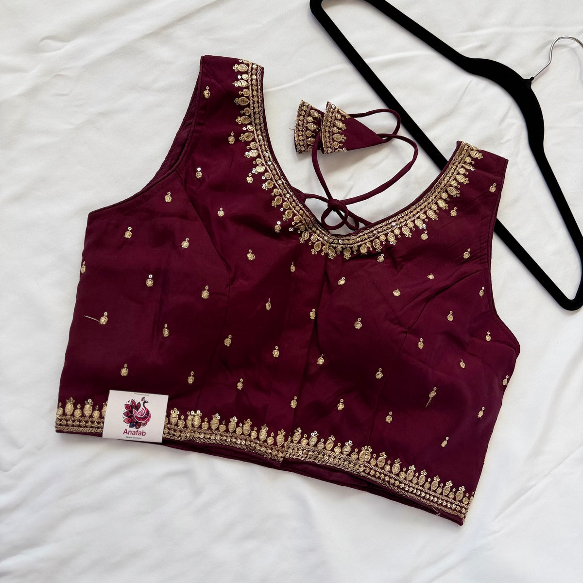 Wine Jacquard Saree Blouse, Gold Embroidered Designer Blouse, Deep Back Neck Blouse with Latkan, Ready to Wear Indian Blouse, Crop top