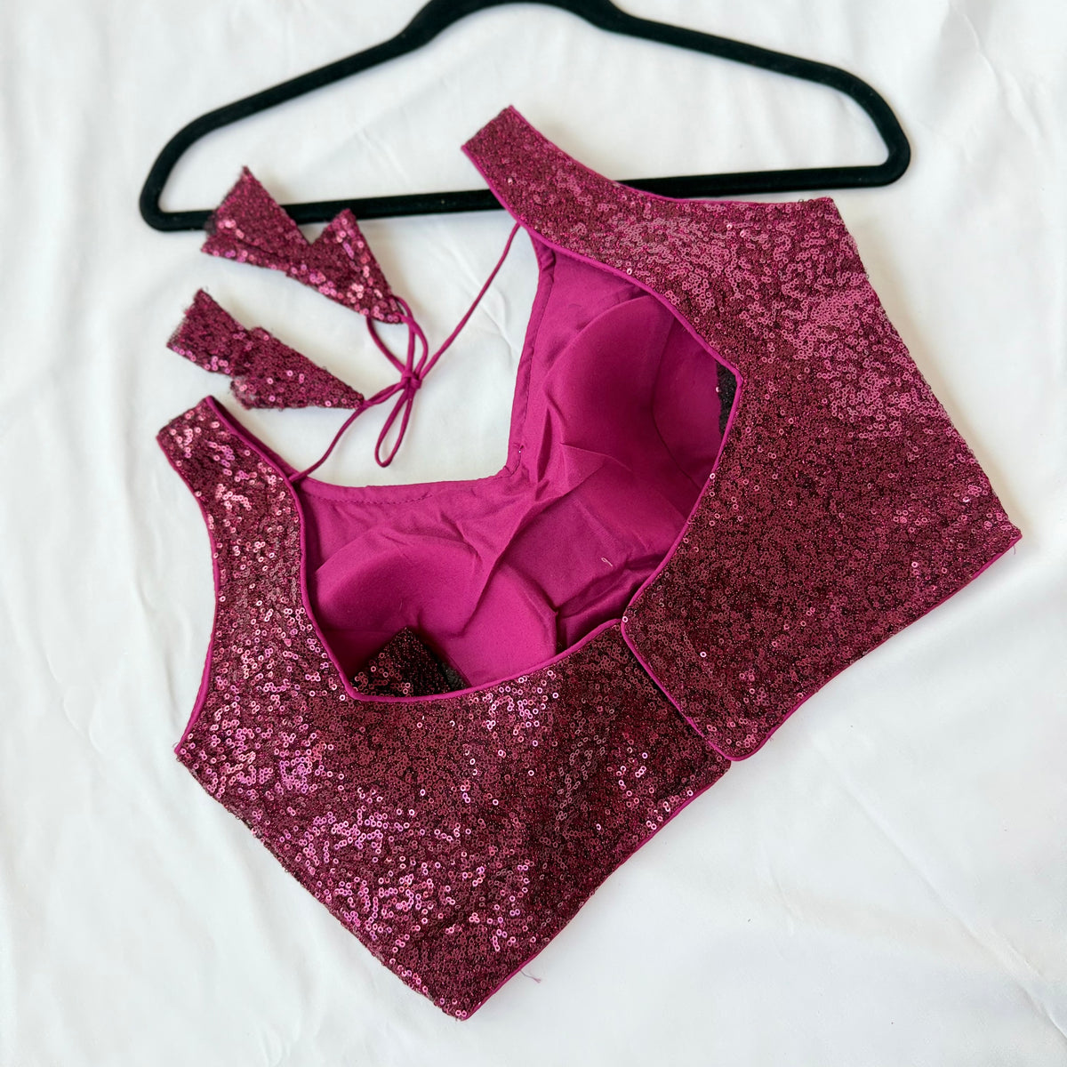 Magenta Pink Sequin Saree Blouse, Readymade Sleeveless Blouse, Padded Party Wear Blouse, Sparkly Indian Blouse, Wedding Blouse