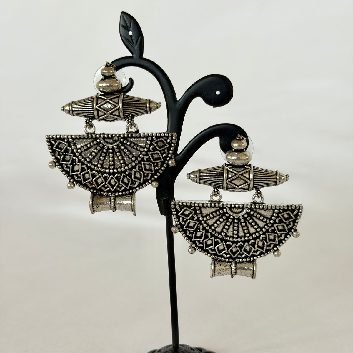 Oxidized Silver Tribal Earrings, Half Moon Dangle Earrings, Indian Ethnic Statement Jewelry, Boho Earrings for Women, Ships from USA
