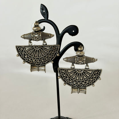 Oxidized Silver Tribal Earrings, Half Moon Dangle Earrings, Indian Ethnic Statement Jewelry, Boho Earrings for Women, Ships from USA