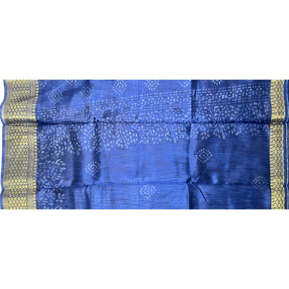 Dark Blue Color Soft Slub Cotton Silk Saree With Batik Print