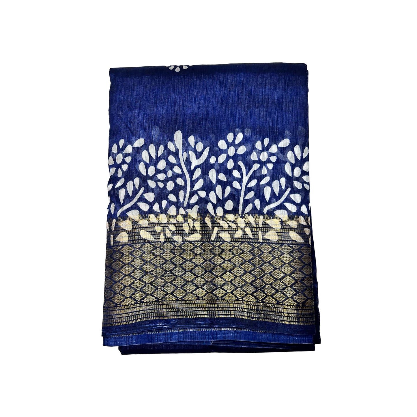 Dark Blue Color Soft Slub Cotton Silk Saree With Batik Print