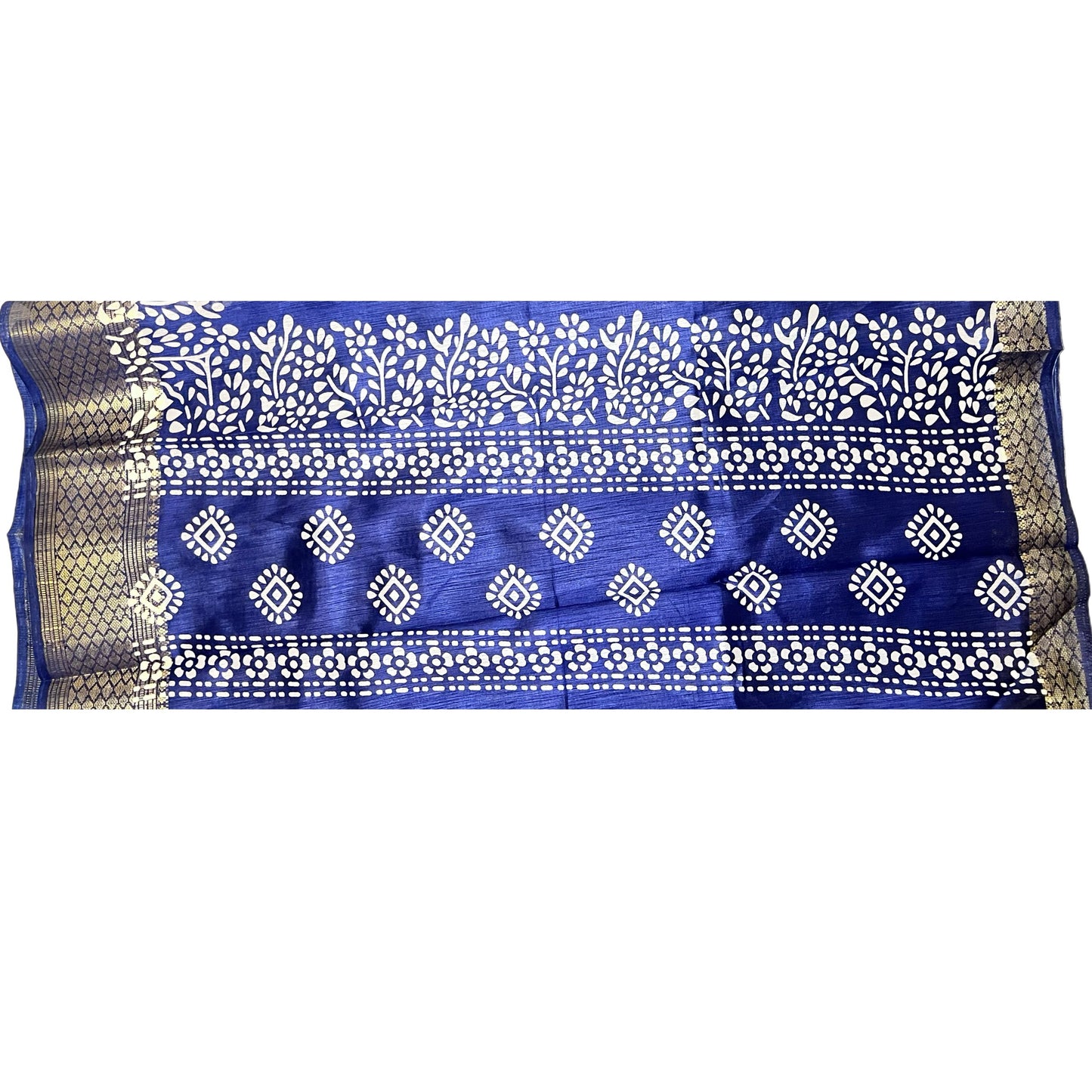 Dark Blue Color Soft Slub Cotton Silk Saree With Batik Print