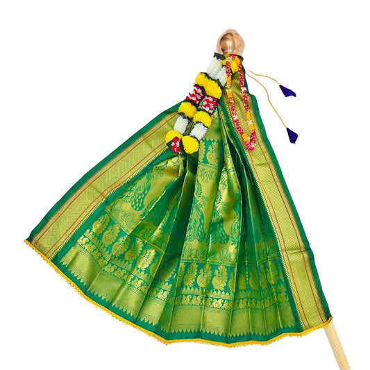 Dark Green Paithani Gudi Vastra, Readymade Paithani Saree for Gudi Padwa Pooja,