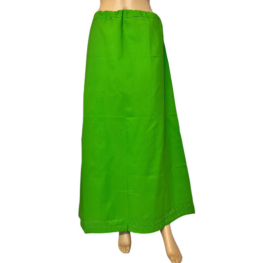 Dark Lime Green Color Petticoat/Inner Skirts/Saya for Saree, Cotton Stitched Saree Underskirt, Lining Skirt, Comfortable to wear , Readymade Petticoat