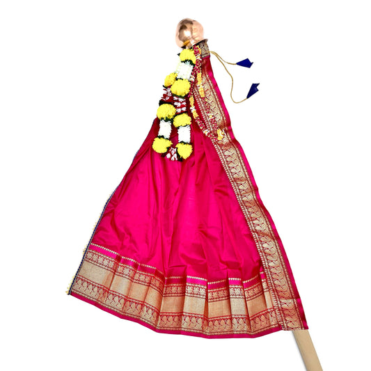 Deep Pink Paithani Gudi Vastra, Readymade Paithani Saree for Gudi Padwa Pooja, Pre Pleates Ready To Use Gudi Saree