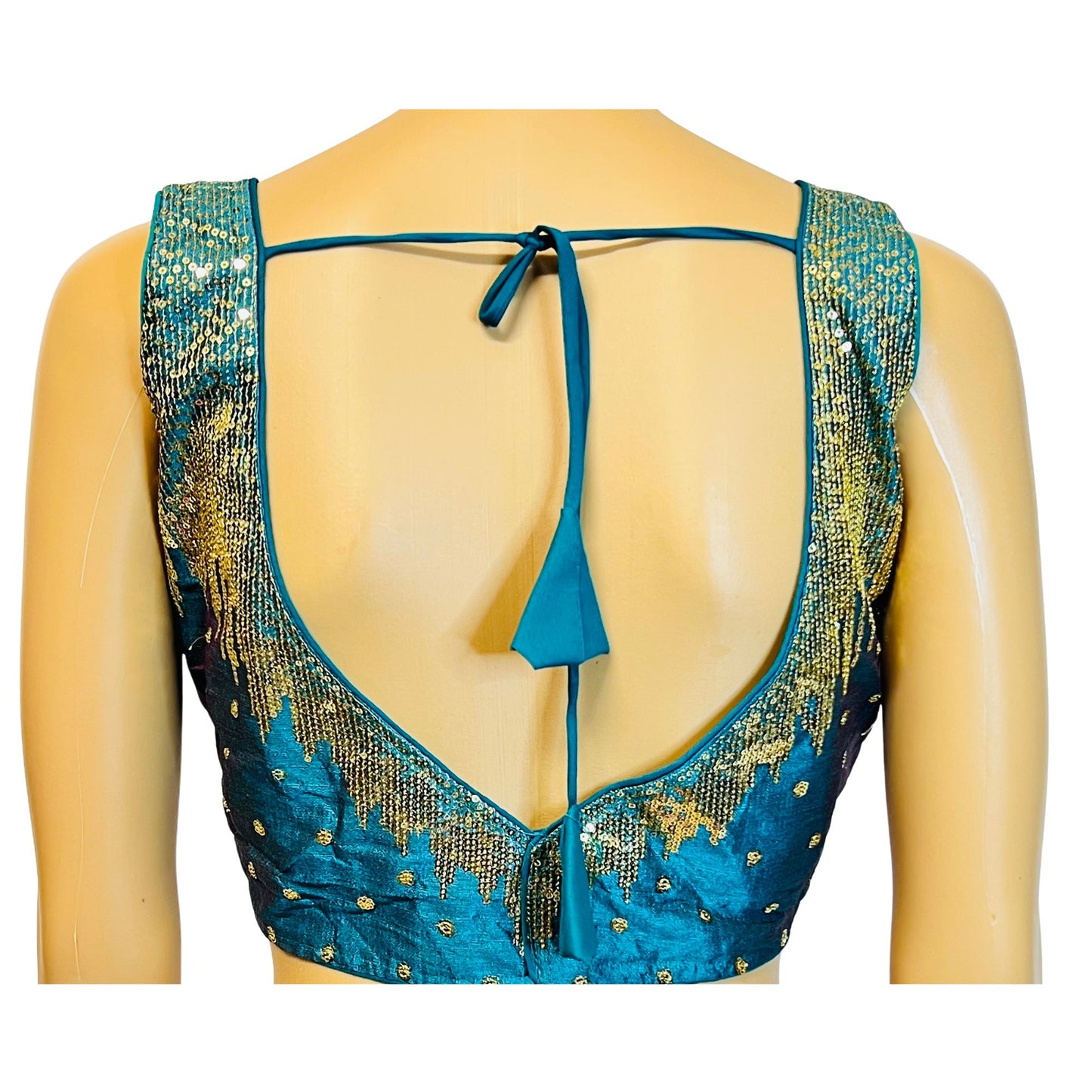 Dual Tone Peacock Blue Color Milan Silk Sequence Work Readymade Blouse, Designer Blouse, Crop Top, Tunic Top, Fancy Blouse, Party Wear Blouse, Wedding Blouse