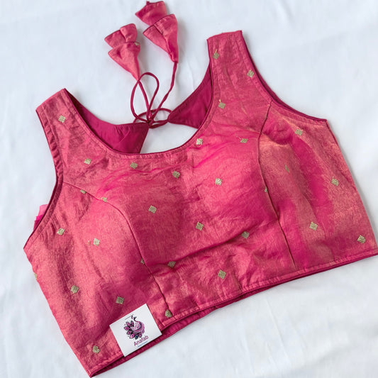 Pink Fendy Silk Saree Blouse, Gold Sequin Butti Work Blouse, Ready to Wear Indian Blouse, Designer Wedding Festive Blouse, Crop top, Fancy