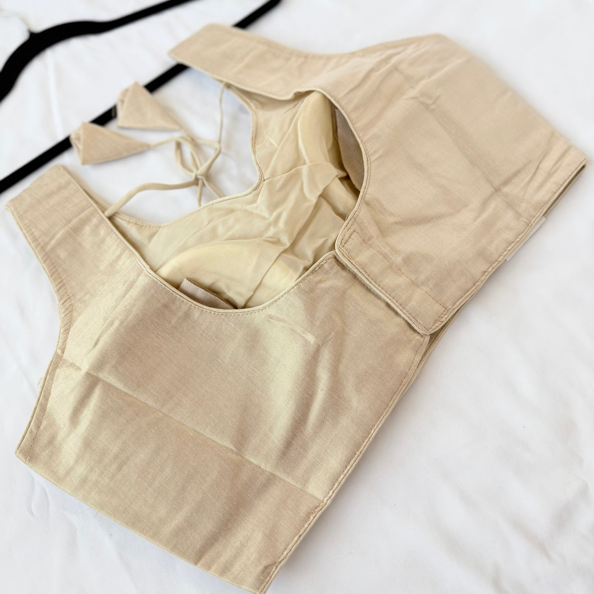 Beige Shimmer Tissue Saree Blouse, Ready to Wear Indian Blouse, V Neck Designer Choli, Sleeveless Wedding Blouse, Festive Blouse