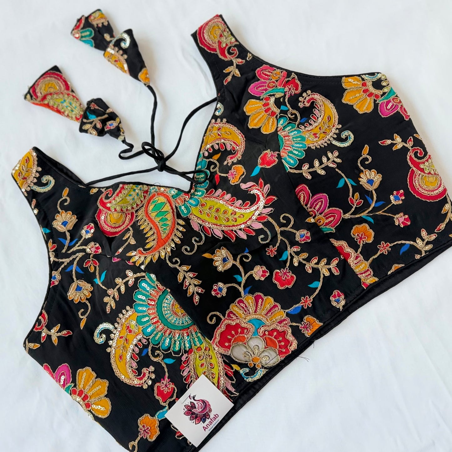 Black Multicolor Embroidered Blouse, Designer Indian Blouse, Ready to Wear Thread Work Blouse, Wedding Blouse, Party blouse, paisley thread