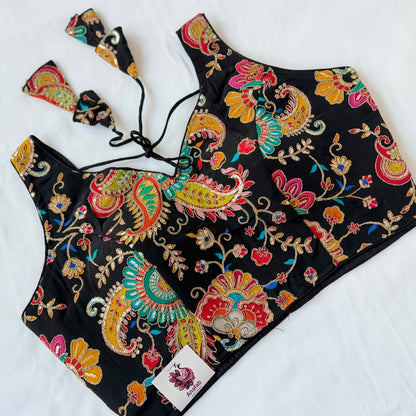 Black Multicolor Embroidered Blouse, Designer Indian Blouse, Ready to Wear Thread Work Blouse, Wedding Blouse, Party blouse, paisley thread