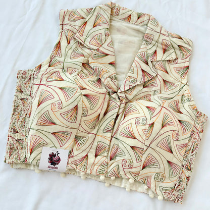 Khadi Cotton Embroidered Blouse,  Multicolor Thread & Sequin Work Stretchable Saree Blouse, Collar Neck Front Open Indian Blouse, Crop top