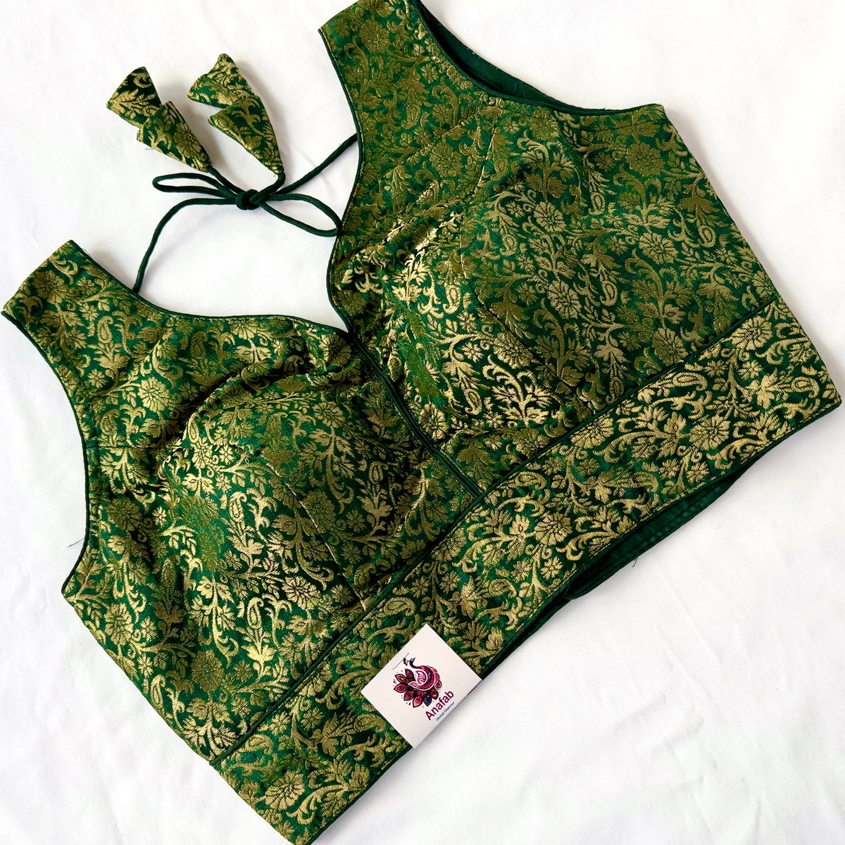 Emerald Green Brocade Blouse, Gold Designer Blouse, Padded Indian Blouse, Deep Back Ready to Wear Blouse, Wedding festive blouse, Crop top