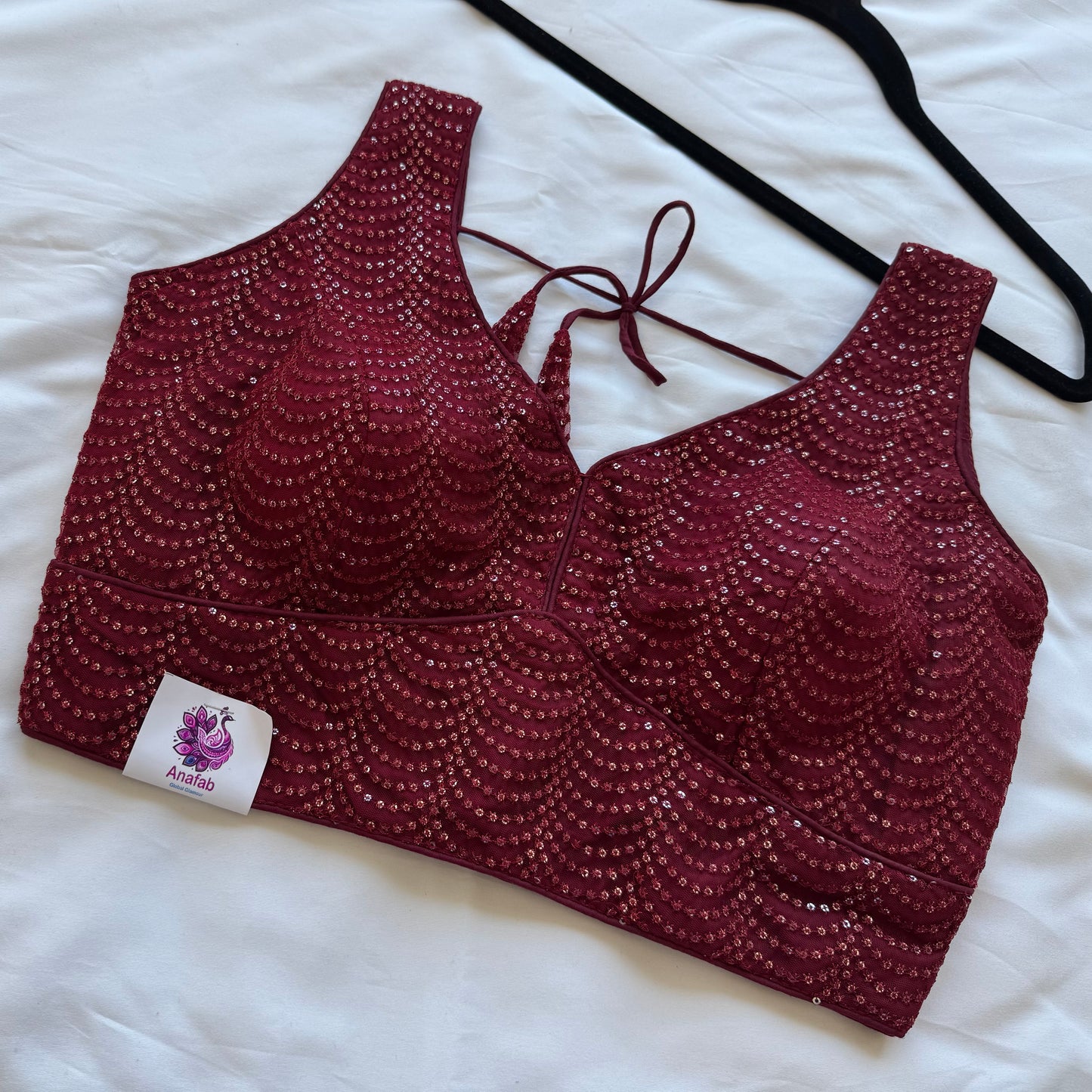 Designer Maroon Sleeveless Blouse with Heavy Sequin Work, Fancy blouse for Lehenga, Sarees, party wear Blouse, Top