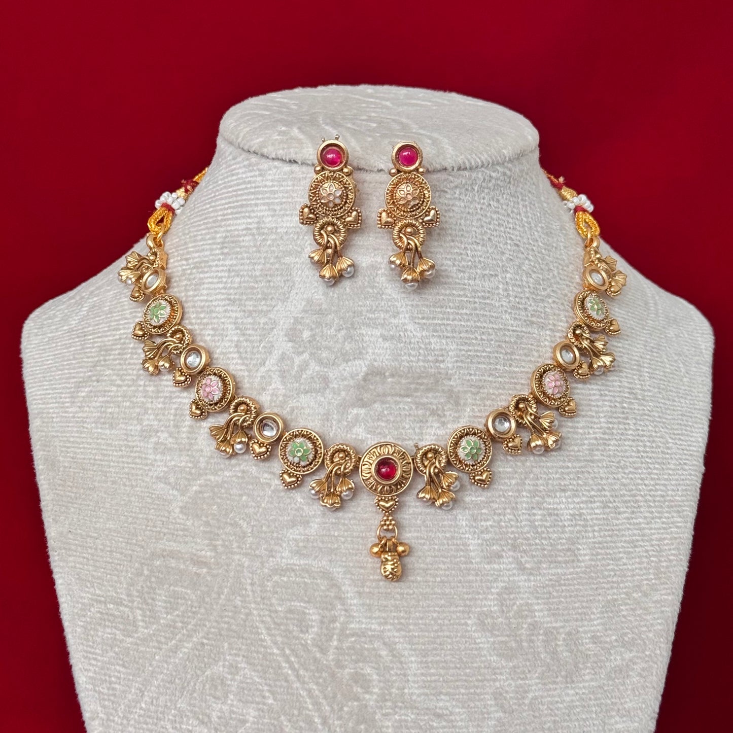 Antique Gold Majak Necklace Set with Earrings | Traditional Indian Temple Jewelry | Bridal & Festive Ethnic Necklace | Maharashtrian Jewelry