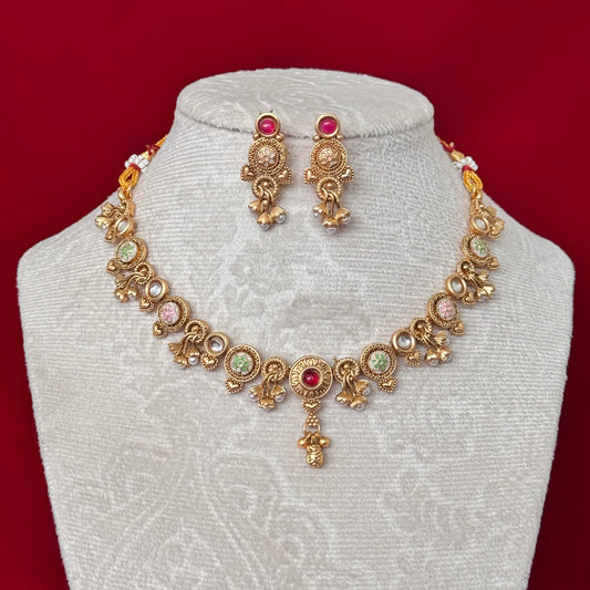 Antique Gold Majak Necklace Set with Earrings | Traditional Indian Temple Jewelry | Bridal & Festive Ethnic Necklace | Maharashtrian Jewelry