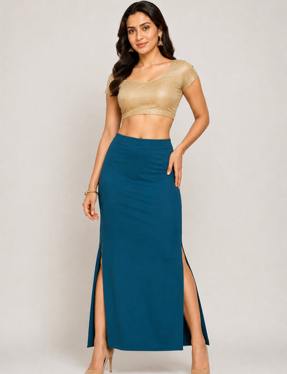 Teal Saree Shapewear Petticoat for Women | Saree Inner Skirt | Mermaid Fit Saree Underskirt | Side Slit Saree Shaper |Comfortable Saree wear