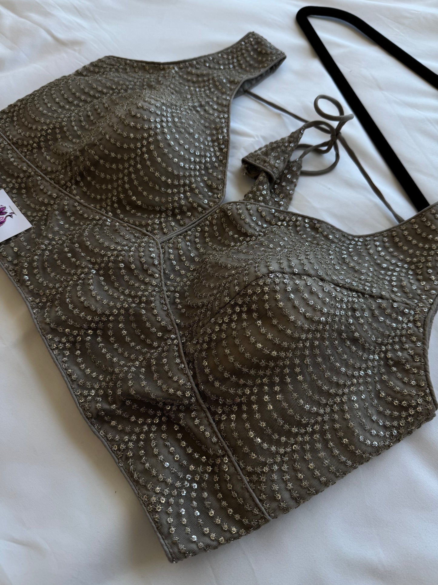 Designer Grey Sleeveless Blouse with Heavy Sequin Work, Lehenga Blouse, Crop top, Readymade Blouse, Wedding Blouse, Partywear blouse