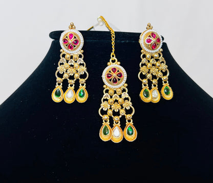 Luxury Kundan Bridal Choker Set | Ruby & Emerald Stone Indian Necklace | Elegant Wedding Jewelry Set with Maang Tikka