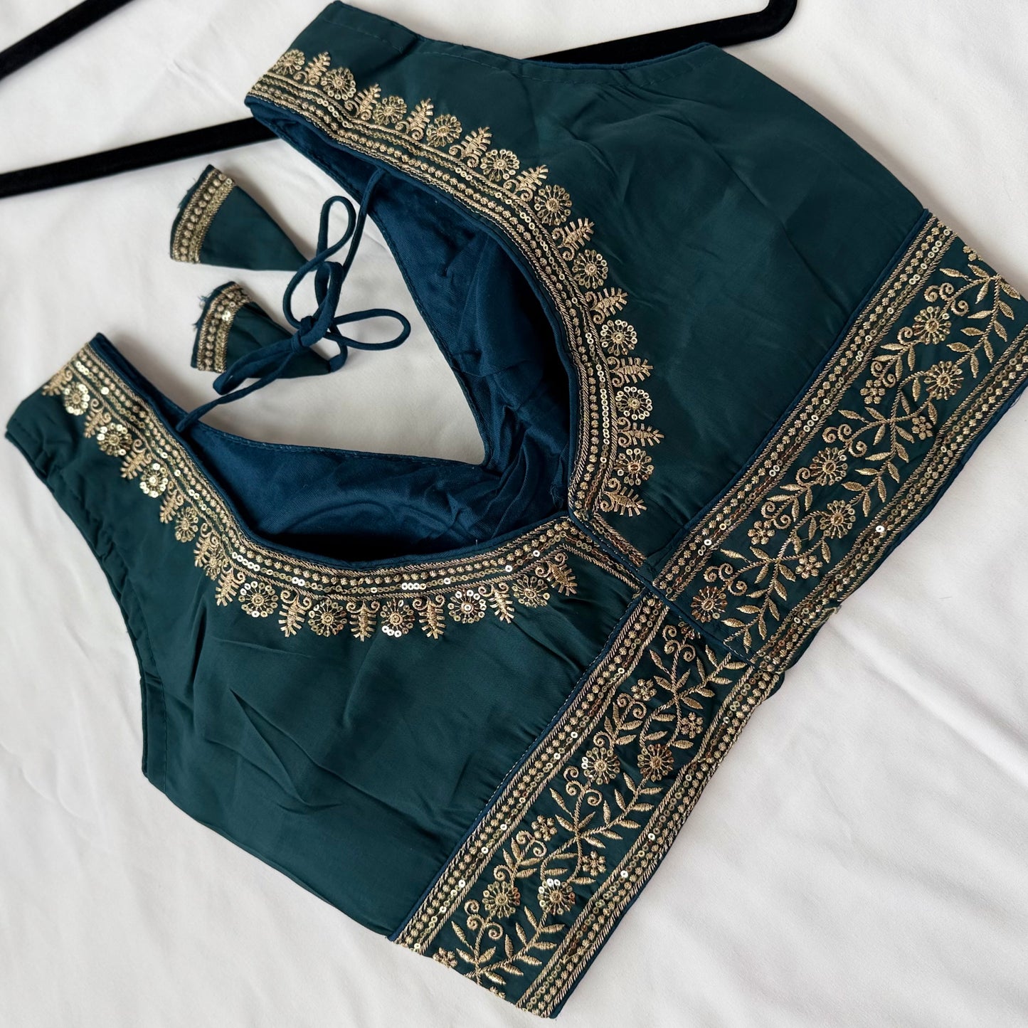 Teal Saree Blouse, Gold Zari Embroidered Blouse, Ready to Wear Indian Blouse, Sleeveless Designer Blouse, Wedding Festive Blouse, lehenga to