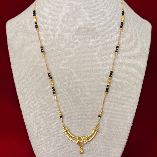Daily Wear Mangalsutra Necklace for Women, Black Bead Gold Tone Mangalsutra, Minimal CZ Pendant Mangalsutra, Traditional Indian Jewelry Gift