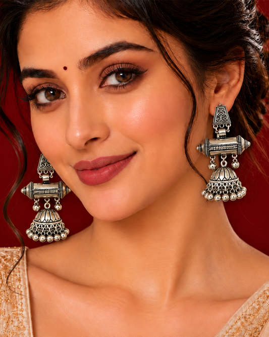 Oxidized Silver Jhumka Earrings, Traditional Indian Ghungroo Earrings, Long Tribal Statement Jewelry, Boho Earrings for Women, Gift for Her