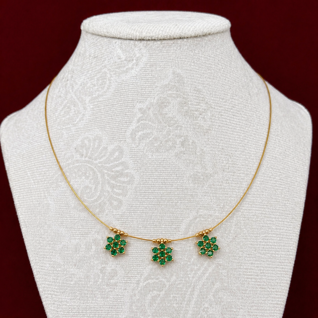Emerald Green CZ Floral Necklace | Minimal Gold Invisible Chain Pendant | Delicate Everyday Jewelry | Bridesmaid Gift | Lightweight Indian N