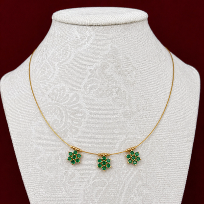 Emerald Green CZ Floral Necklace | Minimal Gold Invisible Chain Pendant | Delicate Everyday Jewelry | Bridesmaid Gift | Lightweight Indian N