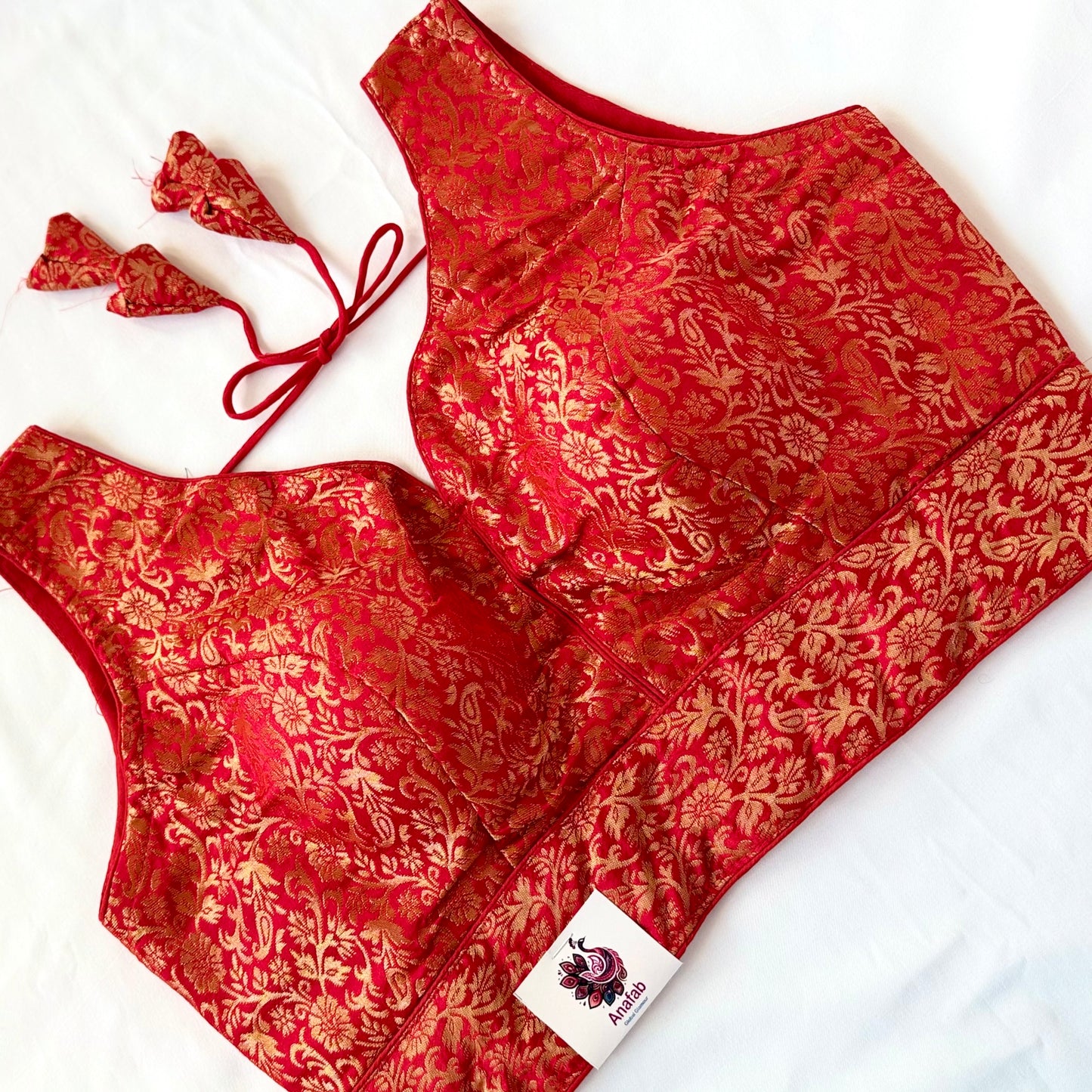 Red Gold Brocade Blouse, Designer Blouse, Readymade Indian Blouse, Padded Sleeveless Blouse, Wedding Festive Blouse, Crop top, lehenga blous