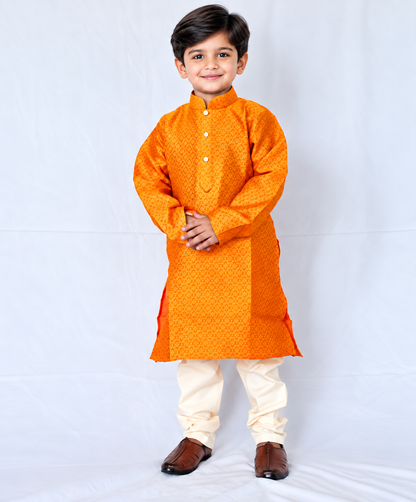 Boys Kurta Pajama Set, Orange Pink Dual Tone Jacquard Kids Indian Ethnic Wear, Wedding Outfit, Diwali Dress, Traditional Festive Clothing