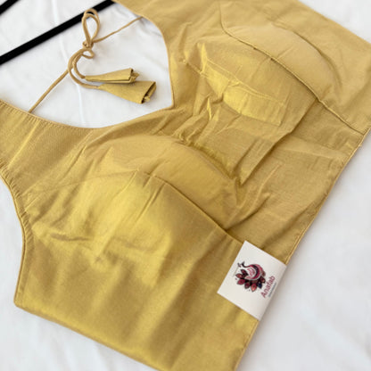 Antique Gold Tissue Silk Saree Blouse, Ready to Wear Golden Blouse, Padded V Neck Blouse, Indian Saree Blouse, Festive Wedding Blouse , Crop