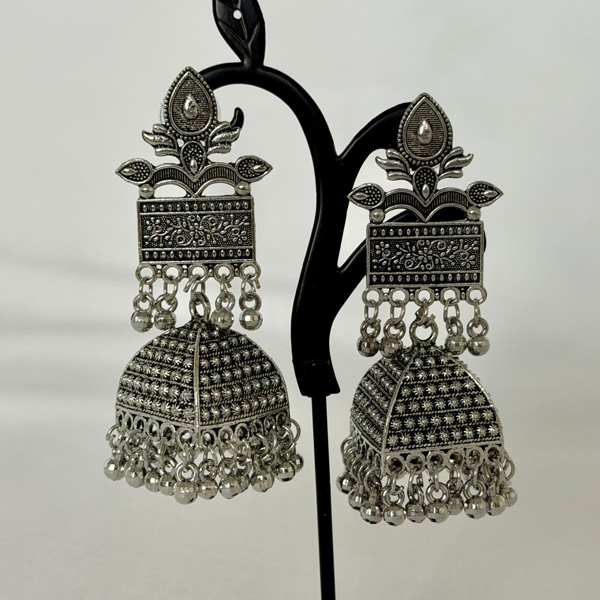 Oxidized Silver Jhumka Earrings, Large Indian Statement Earrings, Floral Tribal Jhumki, Traditional Ethnic Jewelry, Boho Festive, Garba earr