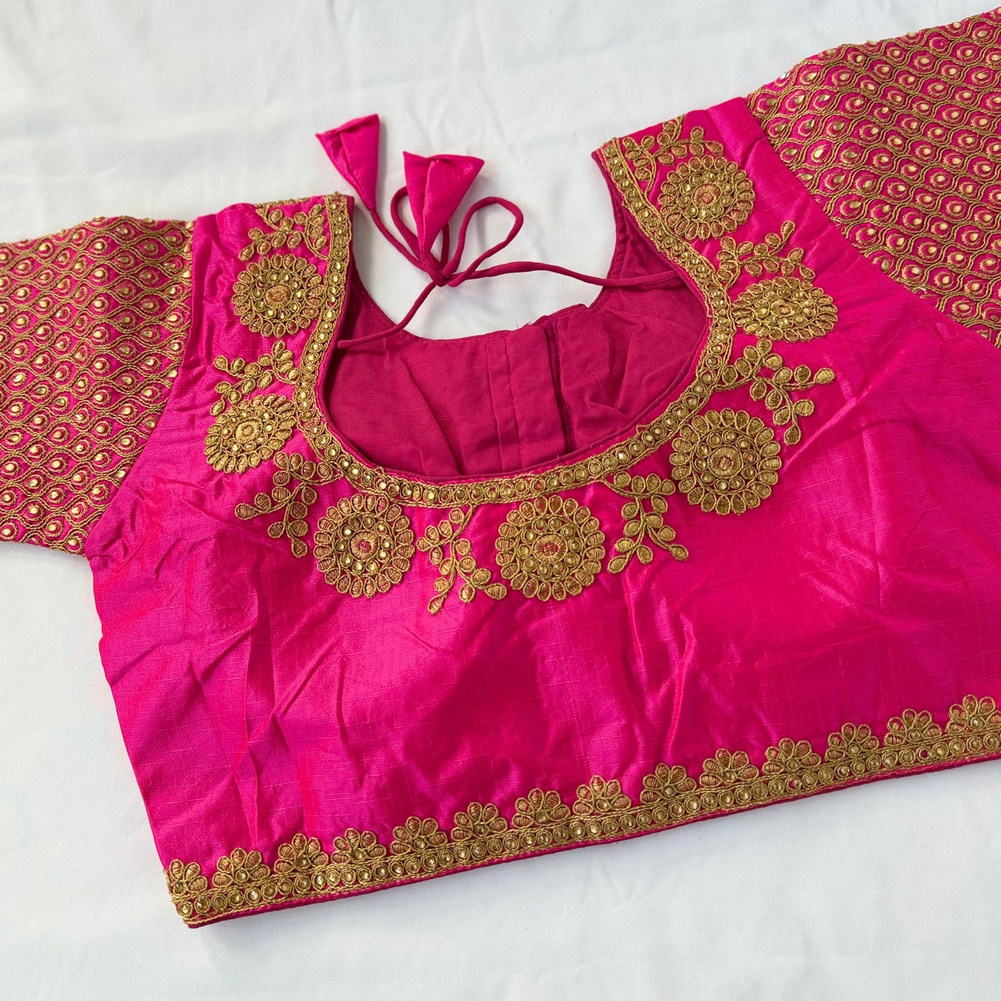 Rani Pink Jacquard Saree Blouse with Gold Embroidery, Designer Indian Blouse, Readymade Silk Blouse, Wedding Festive Blouse, Lehenga blouse