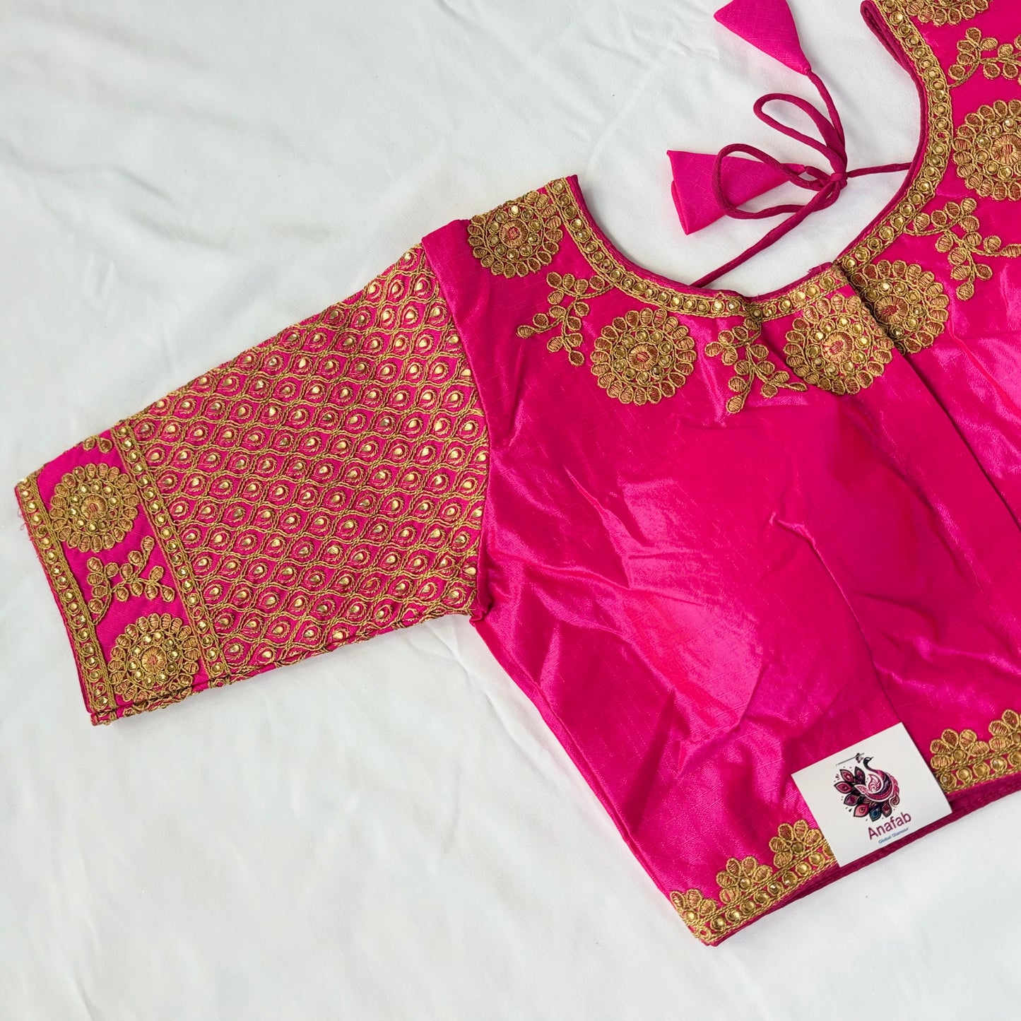 Rani Pink Jacquard Saree Blouse with Gold Embroidery, Designer Indian Blouse, Readymade Silk Blouse, Wedding Festive Blouse, Lehenga blouse