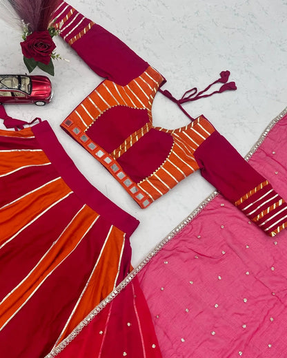 Navratri Lehenga Choli for Women, Pink Orange Cotton Garba Chaniya Choli, Mirror Work Dandiya Outfit, Indian Wedding Festive Lehenga Set