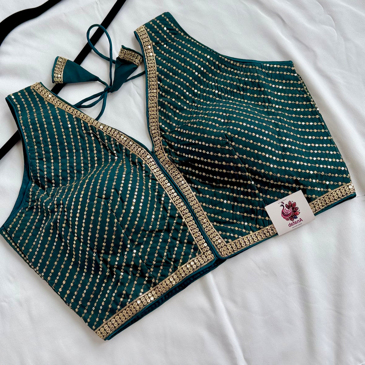 Teal Green Saree Blouse, V Neck Zari Embroidered Blouse, Sleeveless Ready to Wear Indian Blouse, Wedding Festive Blouse,