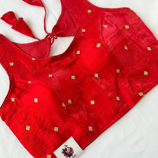 Red Fendy Silk Saree Blouse, Gold Sequin Butti Work Blouse, Ready to Wear Indian Blouse, Designer Wedding Festive Blouse, Crop top, Fancy bl