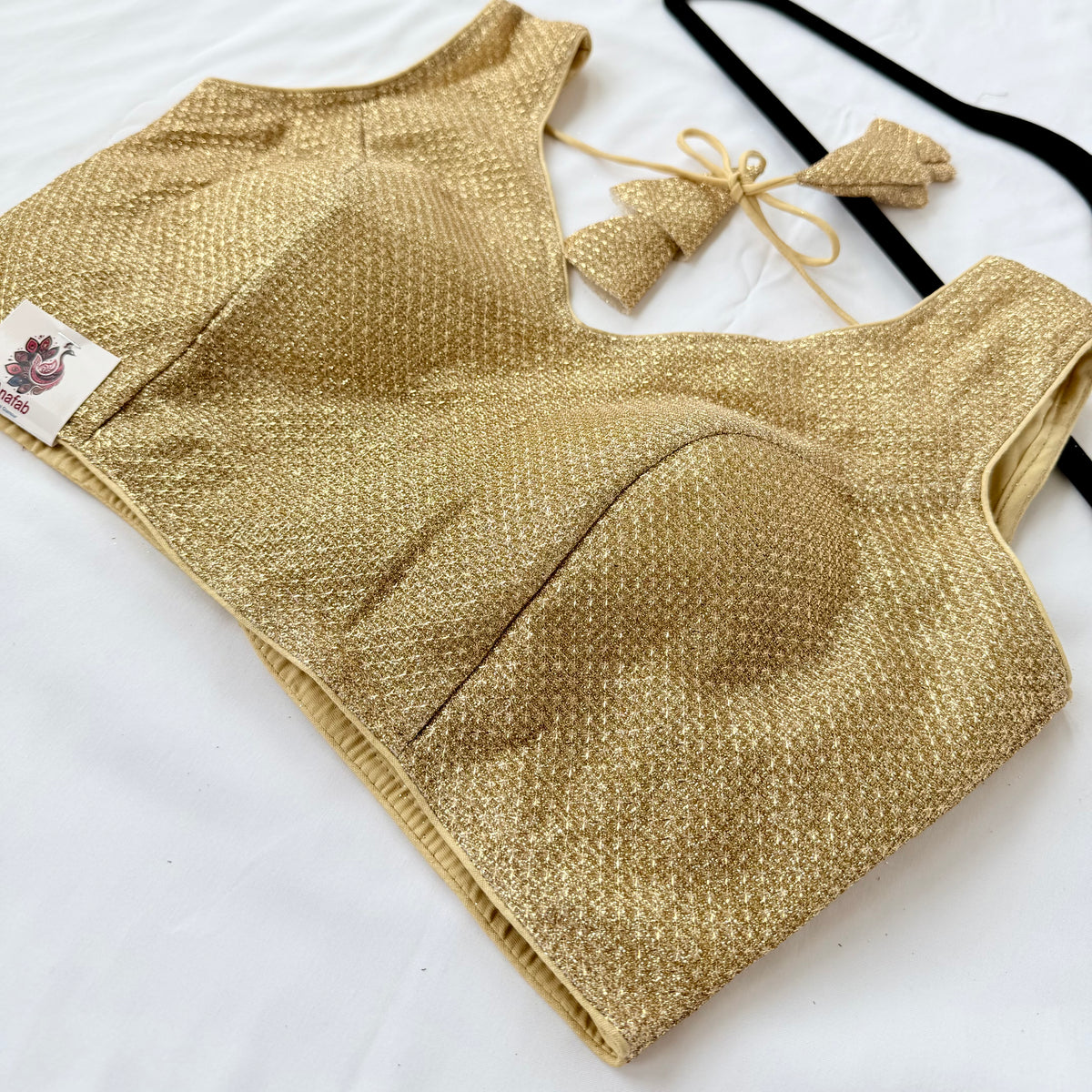 Gold Zari Sleeveless Saree Blouse, Shimmer Ready to Wear Indian Blouse, V Neck Padded Blouse, Party Wedding Blouse,lehenga top
