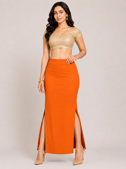 Orange Saree Shapewear Petticoat for Women | Saree Inner Skirt |Mermaid Fit Saree Underskirt |Side Slit Saree Shaper |Comfortable Saree wear