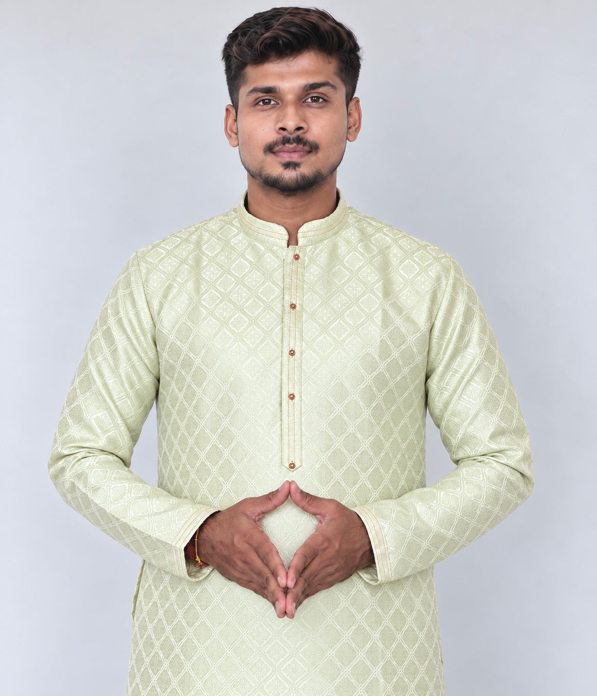 Men’s Pista Green Jacquard Kurta Pajama Set, Golden Woven Design Indian Traditional Outfit, Wedding Festive Wear, Diwali Kurta, Ships from U