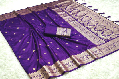 Purple Soft Silk Saree,Maharashtrian Zari Butti Saree, Traditional Saree, Festive Wedding Wear Saree, Rich Pallu Sari, Gift for Women