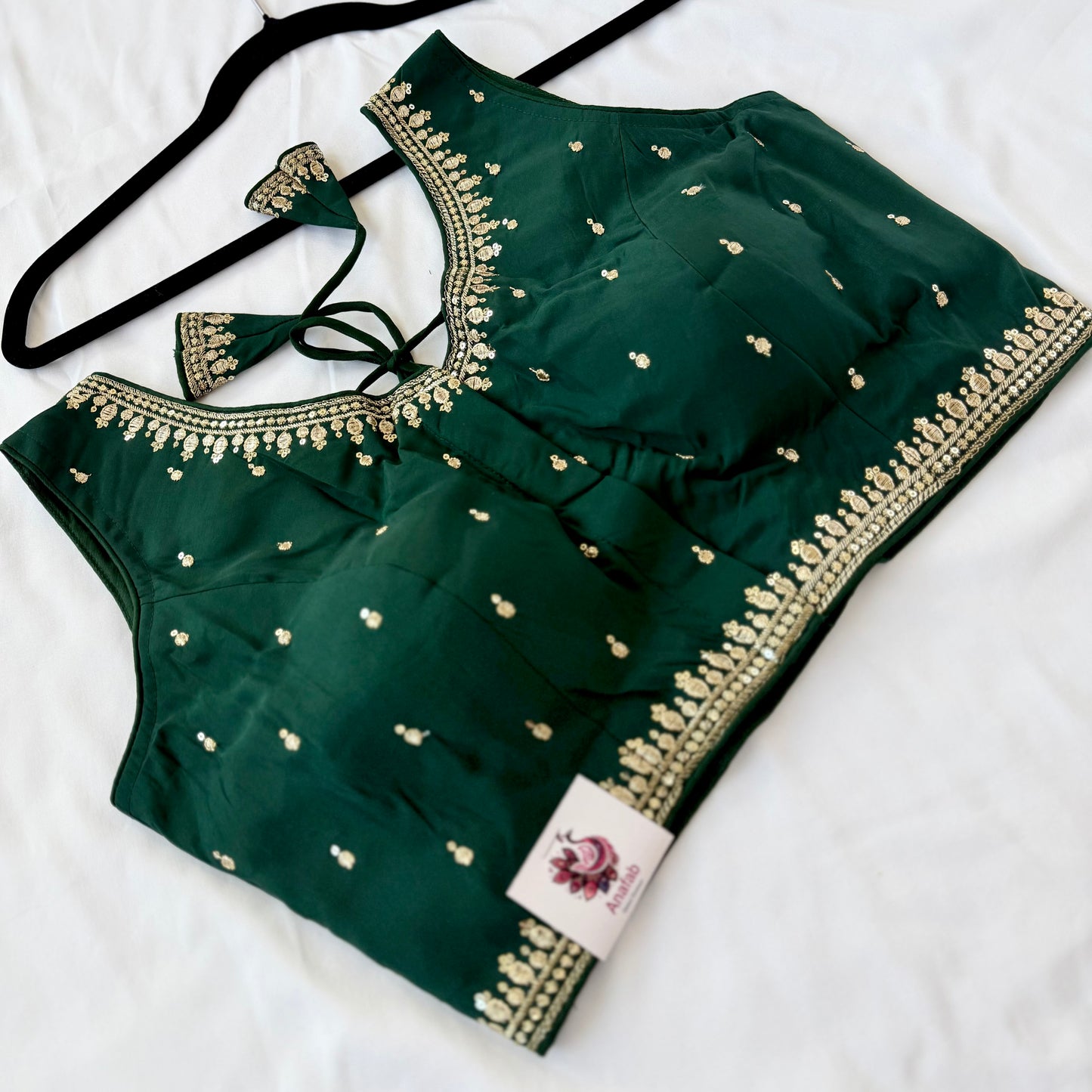 Green Jacquard Saree Blouse, Gold Embroidered Designer Blouse, Deep Back Neck Blouse with Latkan, Ready to Wear Indian Blouse, Crop top