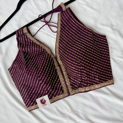 Wine Purple Saree Blouse, V Neck Zari Embroidered Blouse, Sleeveless Ready to Wear Indian Blouse, Wedding Festive Blouse, Crop top, lehenga
