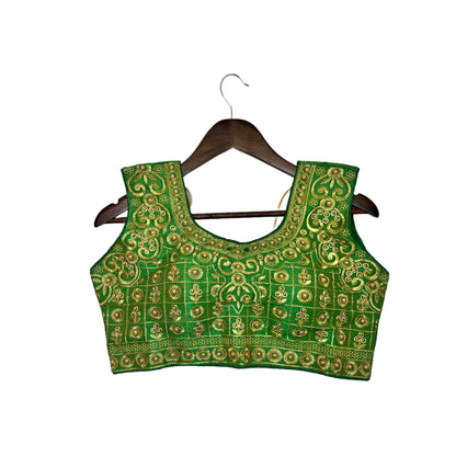 Fancy Green Pearl And Embroidered Work Readymade Blouse, Crop Top, Fancy Blouse