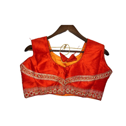 Fancy Orange Pearl And Embroidered Work Readymade Blouse, Crop Top, Fancy Blouse