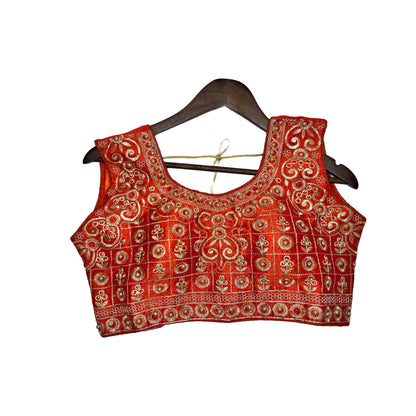 Fancy Orange Pearl And Embroidered Work Readymade Blouse, Crop Top, Fancy Blouse