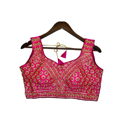 Fancy Pink Pearl And Embroidered Work Readymade Blouse, Crop Top, Fancy Blouse