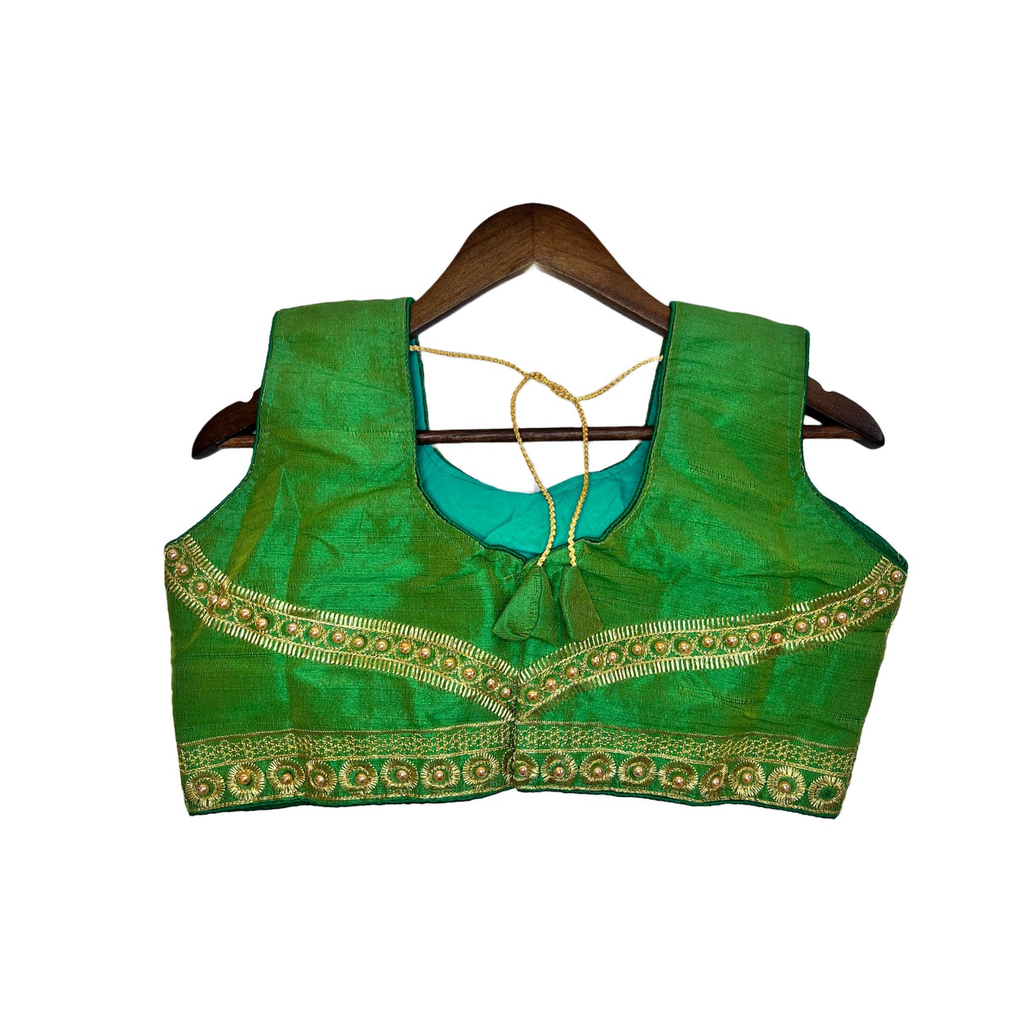 Fancy Green Pearl And Embroidered Work Readymade Blouse, Crop Top, Fancy Blouse