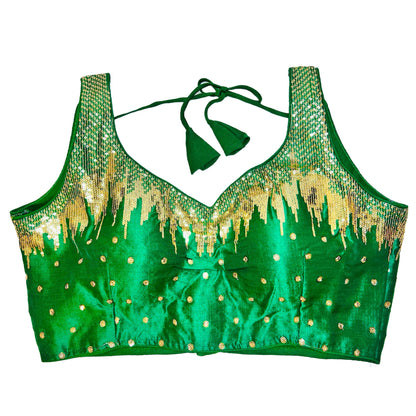 Green Color Milan Silk Sequence Work Readymade Blouse, Designer Blouse, Crop Top, Tunic Top, Fancy Blouse, Party Wear Blouse, Wedding Blouse